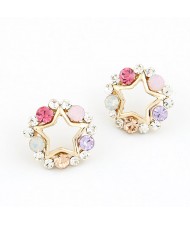 Korean Style Rhinestone Surrounded Lucky Star Ear Studs