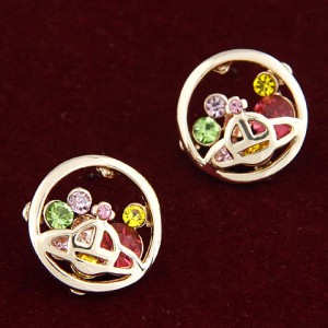 Rhinestone Decorated Universe Hoop Ear Studs - Colorful