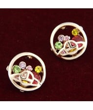 Rhinestone Decorated Universe Hoop Ear Studs - Colorful