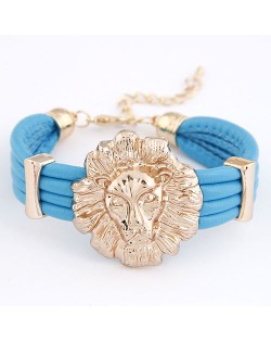 Queen Fashion Lion Head Multi-layer Leather Bracelet - Blue