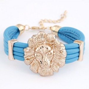 Queen Fashion Lion Head Multi-layer Leather Bracelet - Blue