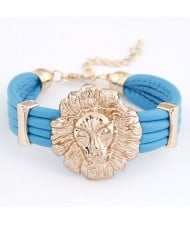 Queen Fashion Lion Head Multi-layer Leather Bracelet - Blue