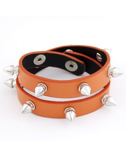 Dual Layer Rivets Punk Fashion Bracelet - Brown