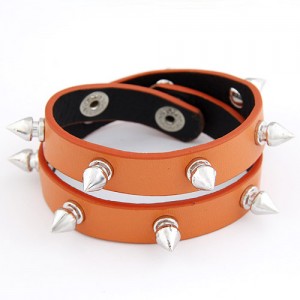 Dual Layer Rivets Punk Fashion Bracelet - Orange
