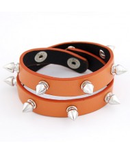 Dual Layer Rivets Punk Fashion Bracelet - Orange