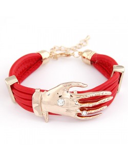 Golden Hand Fashion Design Leather Bracelet - Red