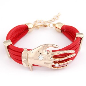 Golden Hand Fashion Design Leather Bracelet - Red