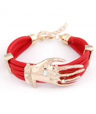 Golden Hand Fashion Design Leather Bracelet - Red