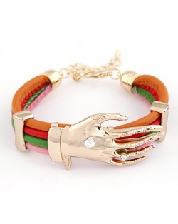 Golden Hand Fashion Design Leather Bracelet - Multicolor