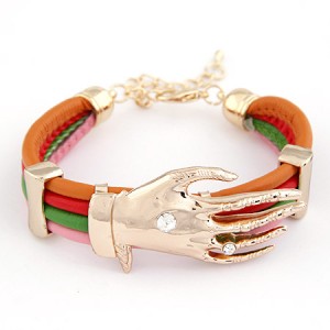 Golden Hand Fashion Design Leather Bracelet - Multicolor