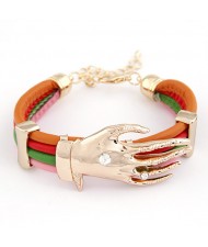 Golden Hand Fashion Design Leather Bracelet - Multicolor