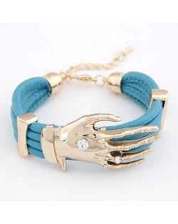 Golden Hand Fashion Design Leather Bracelet - Sky Blue