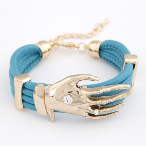 Golden Hand Fashion Design Leather Bracelet - Sky Blue