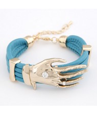 Golden Hand Fashion Design Leather Bracelet - Sky Blue