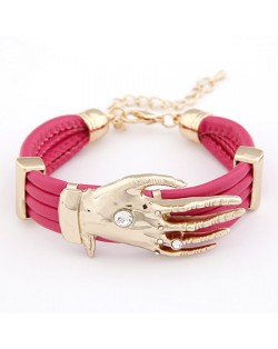 Golden Hand Fashion Design Leather Bracelet - Rose