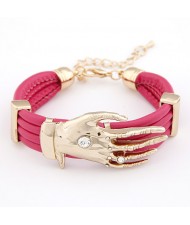 Golden Hand Fashion Design Leather Bracelet - Rose