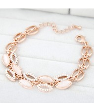 Dual Lines Ellipse Design Bracelet - White