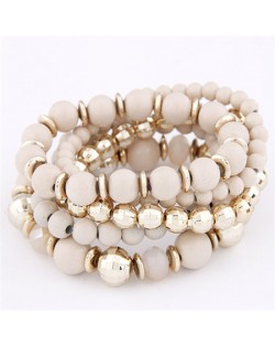 Western Region Fashion Plastic Beads Multi-layer Elastic Bracelet - Beige