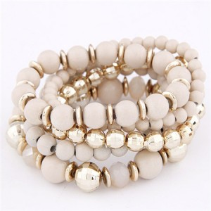 Western Region Fashion Plastic Beads Multi-layer Elastic Bracelet - Beige