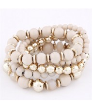 Western Region Fashion Plastic Beads Multi-layer Elastic Bracelet - Beige