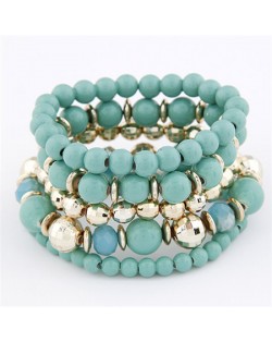 Western Region Fashion Plastic Beads Multi-layer Elastic Bracelet - Light Green