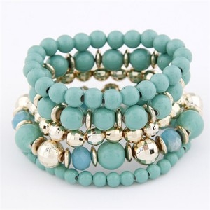 Western Region Fashion Plastic Beads Multi-layer Elastic Bracelet - Light Green