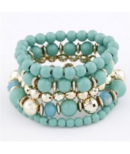 Western Region Fashion Plastic Beads Multi-layer Elastic Bracelet - Light Green