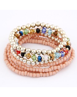 Bohemian Fashion Assorted Beads Multi-layer Bracelet - Pink