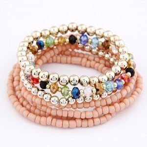 Bohemian Fashion Assorted Beads Multi-layer Bracelet - Pink