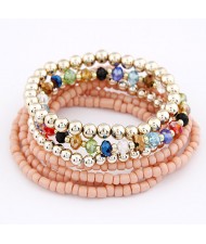 Bohemian Fashion Assorted Beads Multi-layer Bracelet - Pink