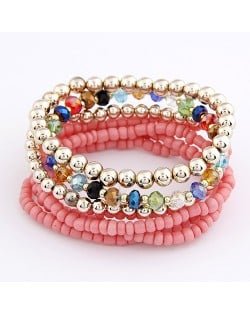 Bohemian Fashion Assorted Beads Multi-layer Bracelet - Rose