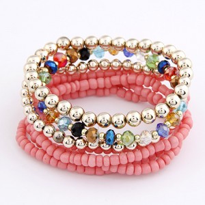 Bohemian Fashion Assorted Beads Multi-layer Bracelet - Rose