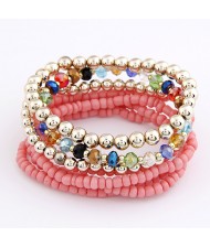 Bohemian Fashion Assorted Beads Multi-layer Bracelet - Rose