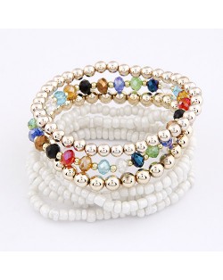 Bohemian Fashion Assorted Beads Multi-layer Bracelet - White
