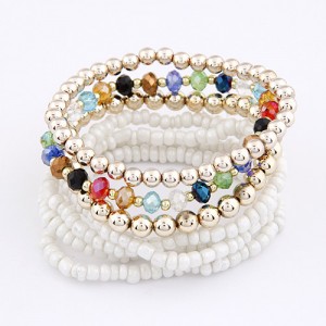 Bohemian Fashion Assorted Beads Multi-layer Bracelet - White