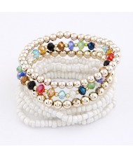 Bohemian Fashion Assorted Beads Multi-layer Bracelet - White