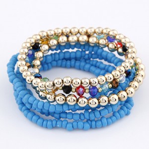 Bohemian Fashion Assorted Beads Multi-layer Bracelet - Blue