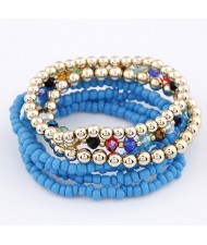 Bohemian Fashion Assorted Beads Multi-layer Bracelet - Blue