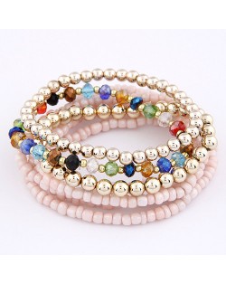 Bohemian Fashion Assorted Beads Multi-layer Bracelet - Light Pink