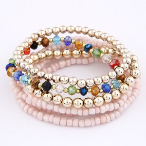 Bohemian Fashion Assorted Beads Multi-layer Bracelet - Light Pink