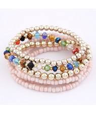 Bohemian Fashion Assorted Beads Multi-layer Bracelet - Light Pink
