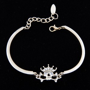 Korean Fashion Rhinestone Inlaid Skull King Bracelet