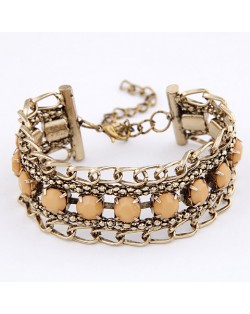 Gem Embedded Ear of Wheat Fashion Bracelet - Light Brown