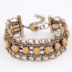 Gem Embedded Ear of Wheat Fashion Bracelet - Light Brown