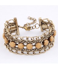 Gem Embedded Ear of Wheat Fashion Bracelet - Light Brown