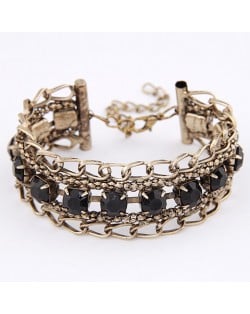 Gem Embedded Ear of Wheat Fashion Bracelet - Black
