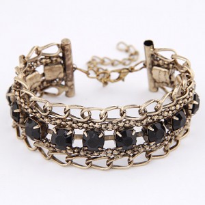Gem Embedded Ear of Wheat Fashion Bracelet - Black