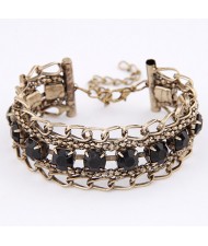 Gem Embedded Ear of Wheat Fashion Bracelet - Black