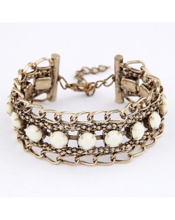 Gem Embedded Ear of Wheat Fashion Bracelet - White