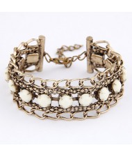 Gem Embedded Ear of Wheat Fashion Bracelet - White